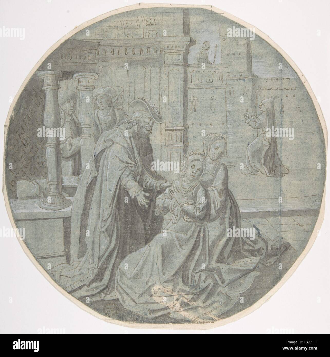 Queen Esther hears of the Decree against the Jews. Artist: Circle of Pseudo-Aert Ortkens (Flemish, 1510-1540). Dimensions: sheet: 9 1/4in. circular.. Former Attribution: Formerly attributed to School of Lucas van Leyden (Netherlandish, Leiden ca. 1494-1533 Leiden). Date: 16th-mid 16th century ?. Museum: Metropolitan Museum of Art, New York, USA. Stock Photo