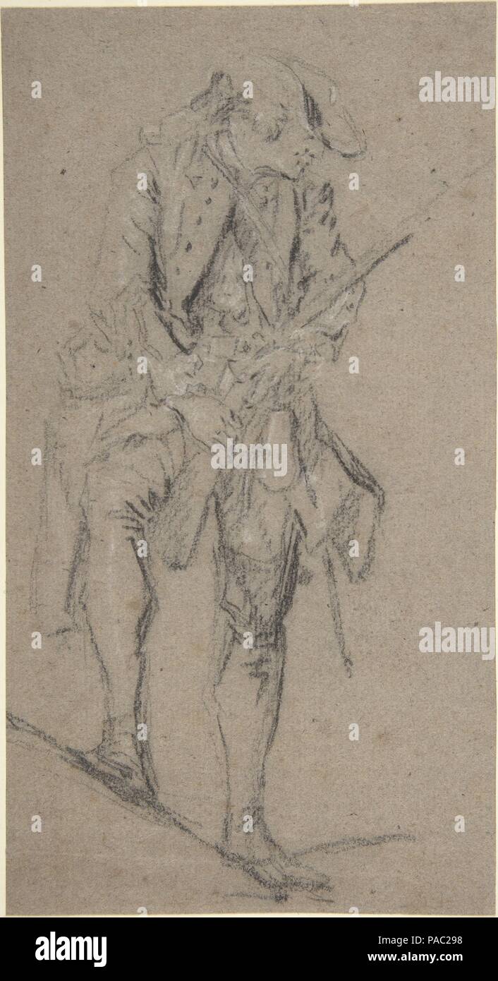 Standing Hunter Holding a Rifle. Artist: Nicolas Lancret (French, Paris 1690-1743 Paris). Dimensions: 9 x 4 13/16 in.  (22.9 x 12.3 cm). Date: 18th century. Museum: Metropolitan Museum of Art, New York, USA. Stock Photo