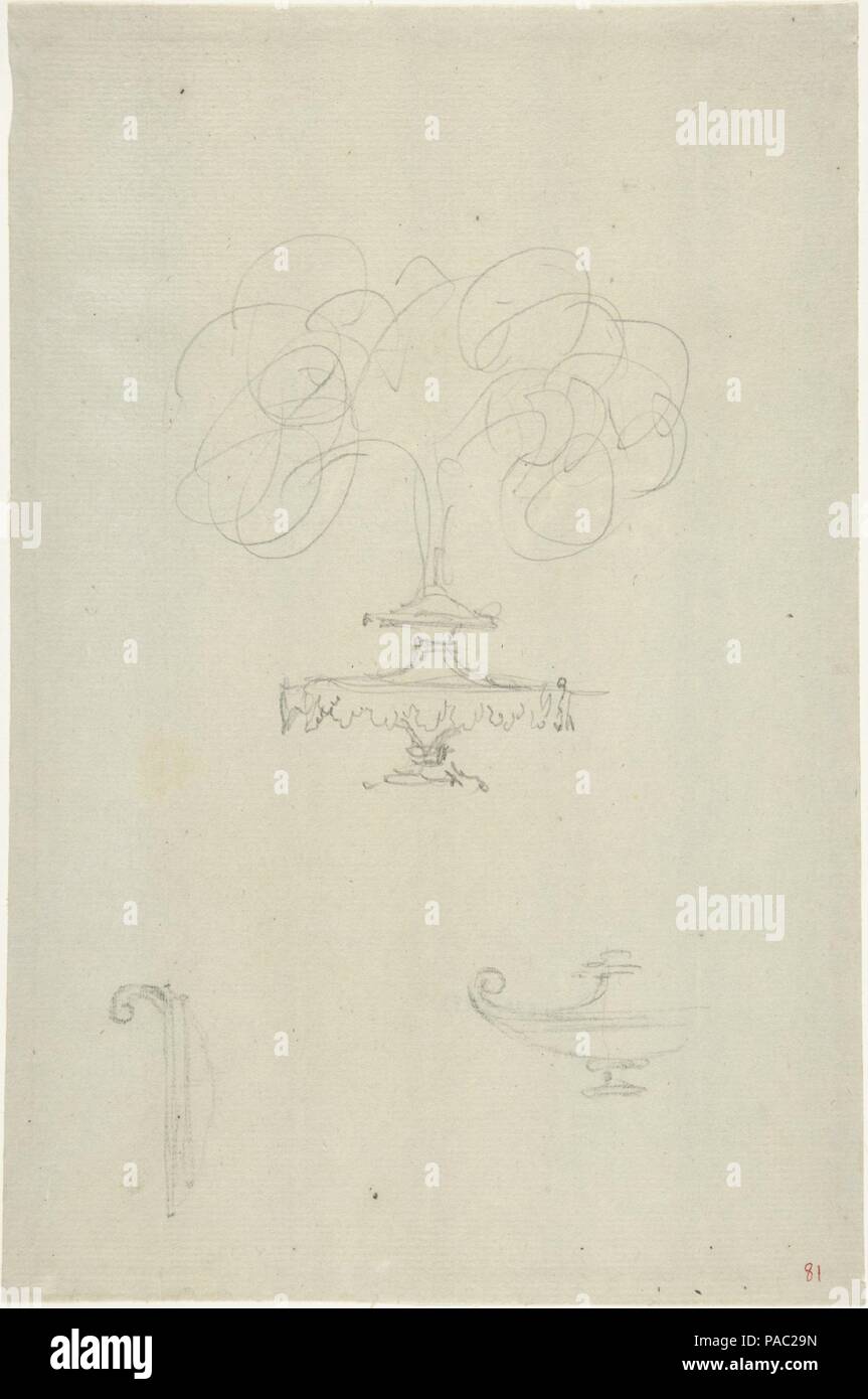 Design for Plumed Oil Lamp. Artist: Anonymous, French, 18th century. Dimensions: 6 7/16 x 9 11/16 in.  (16.4 x 24.6 cm). Date: ca. 1770-90. Museum: Metropolitan Museum of Art, New York, USA. Stock Photo