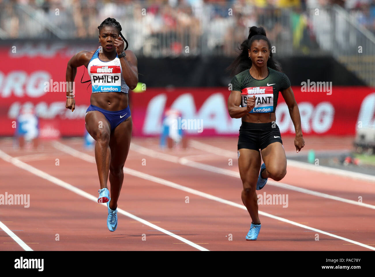 USA's Dezerea Bryant On Her Way To Winning The Women's 100m Heat B ...