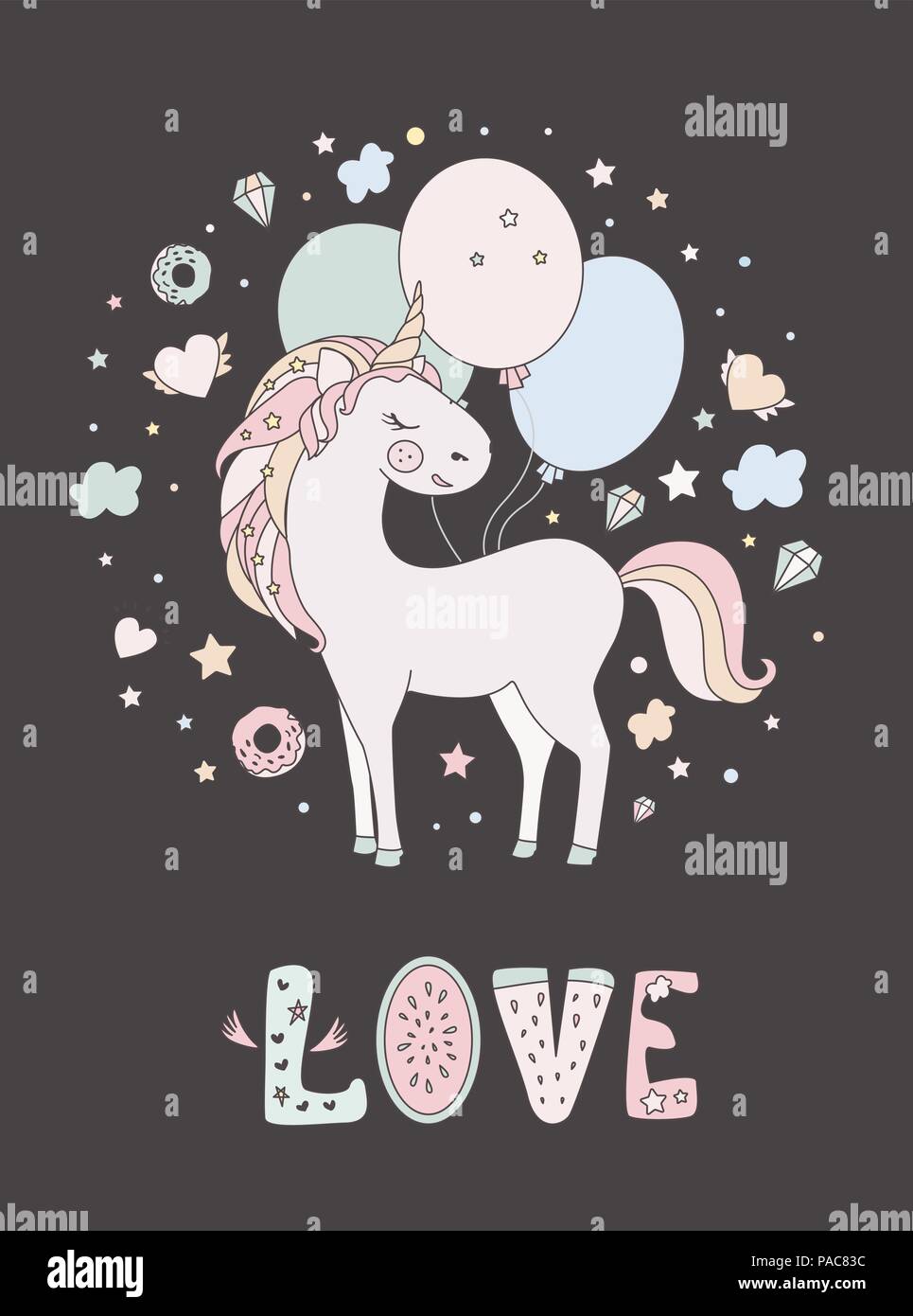 Unicorn vector sweet cute illustration. Magic fantasy design. Cartoon ...