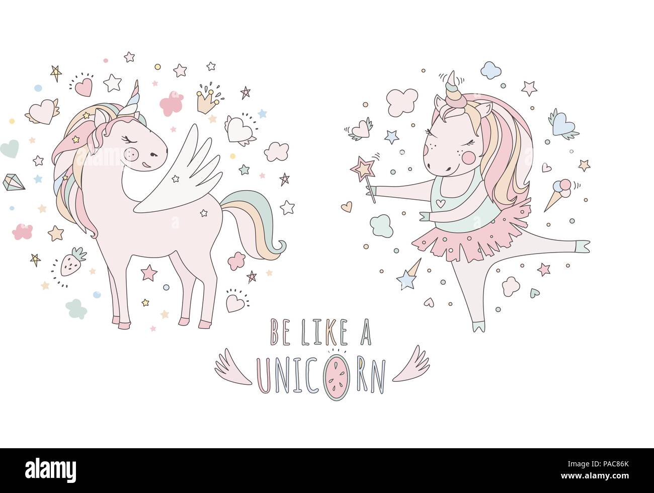 Unicorn vector sweet cute illustration. Magic fantasy design. Cartoon ...