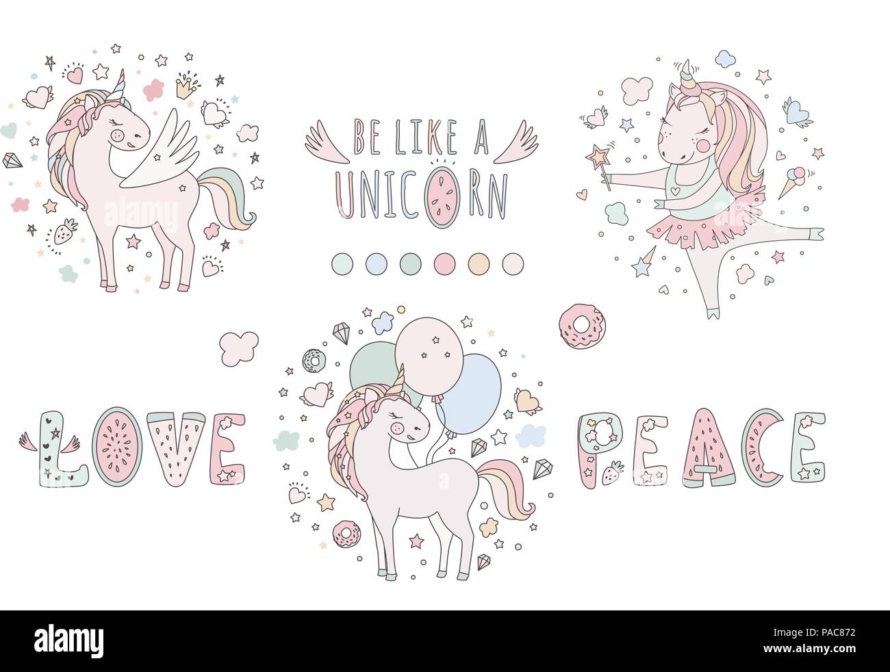 Unicorn vector sweet cute illustration. Magic fantasy design. Cartoon ...