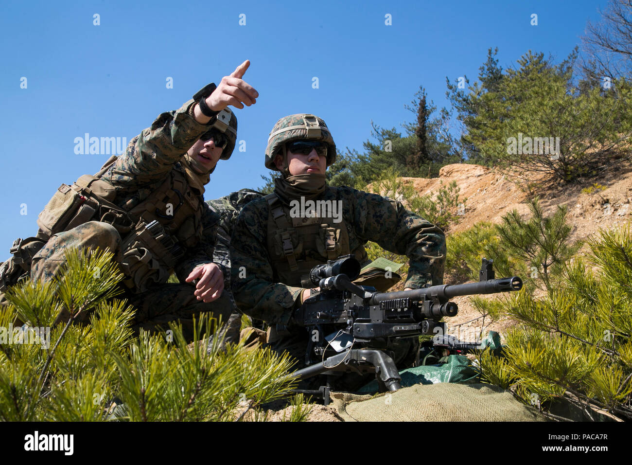 U.S. Marines with Victor Unit 1/3, plot security posistions, March 11, 2016, during Exercise