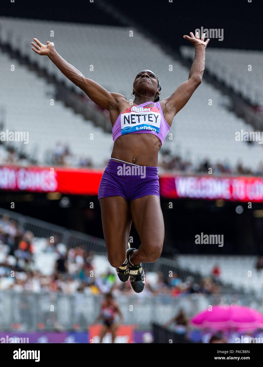 Canada's Christabel Nettey during day one of the Muller Anniversary Games at The Queen Elizabeth Stadium, London. Stock Photo
