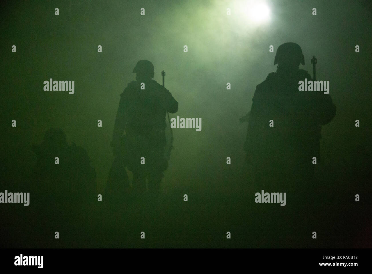 U.S. Navy Corpsmen assigned to Field Medical Training Battalion East (FMTB-E), conduct a night patrol during a final exercise (FINEX) at Camp Johnson, N.C., March 1, 2016. FINEX is a culminating event at FMTB-E which transitions Sailors into the Fleet Marine Force. (U.S. Marine Corps photo by Sgt. James R. Skelton/Released) Stock Photo
