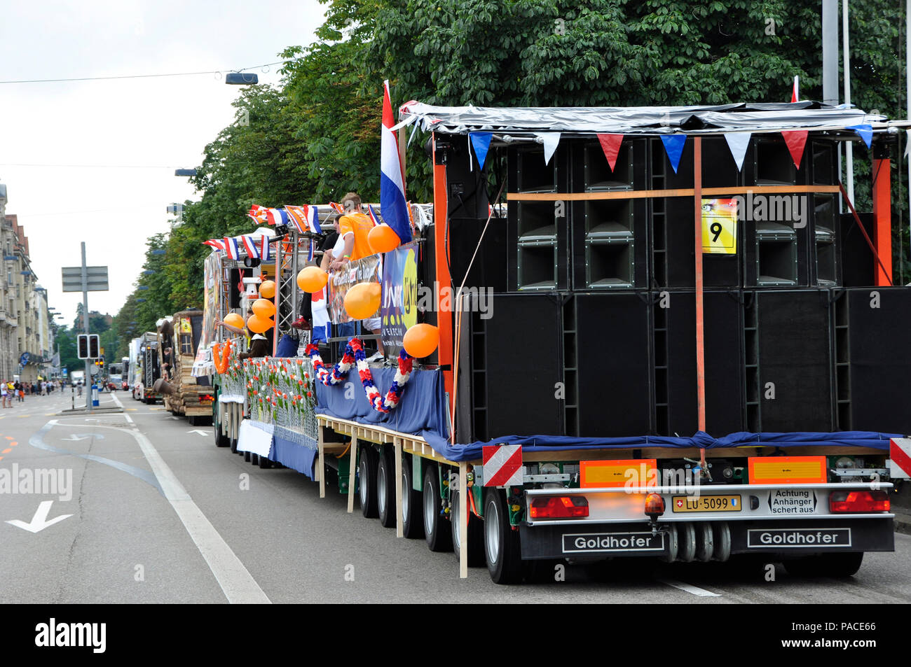 The Love-Mobiles are getting into position for the Streetparade 2010 in Zürich-City Stock Photo