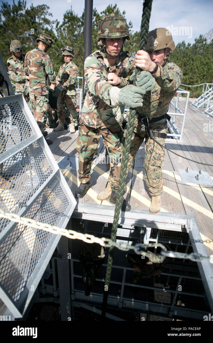 Tower Rappelling Militer Royal Netherlands Marines prepare to fast rope from a rappel tower at ...