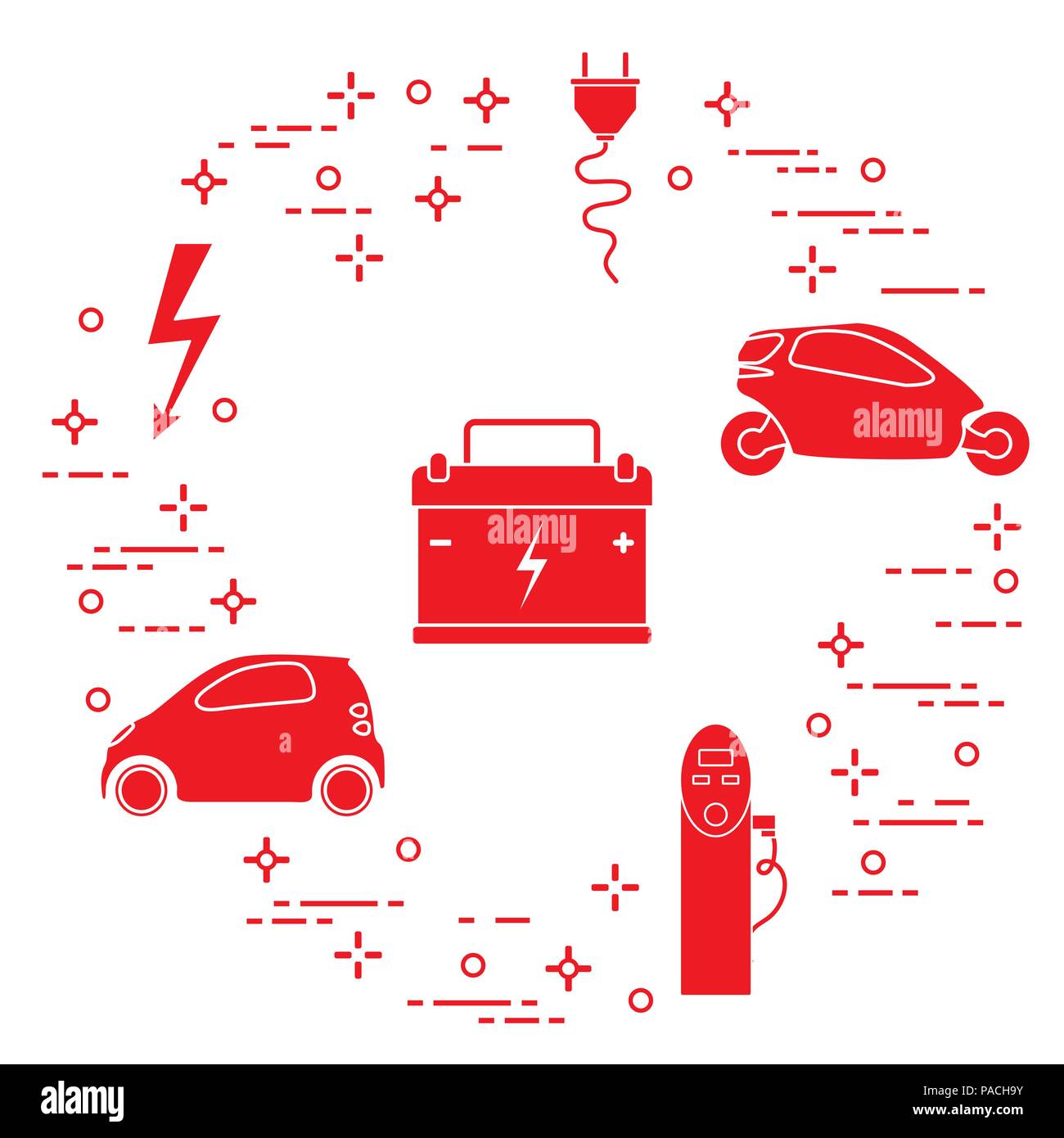 Electric cars, battery, charging station, electrical safety sign, cable