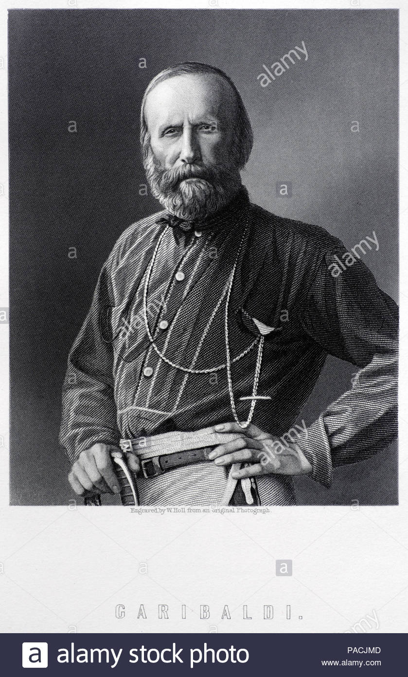 Giuseppe Garibaldi portrait, 1807 – 1882, was an Italian general and nationalist, antique engraving from 1884 Stock Photo
