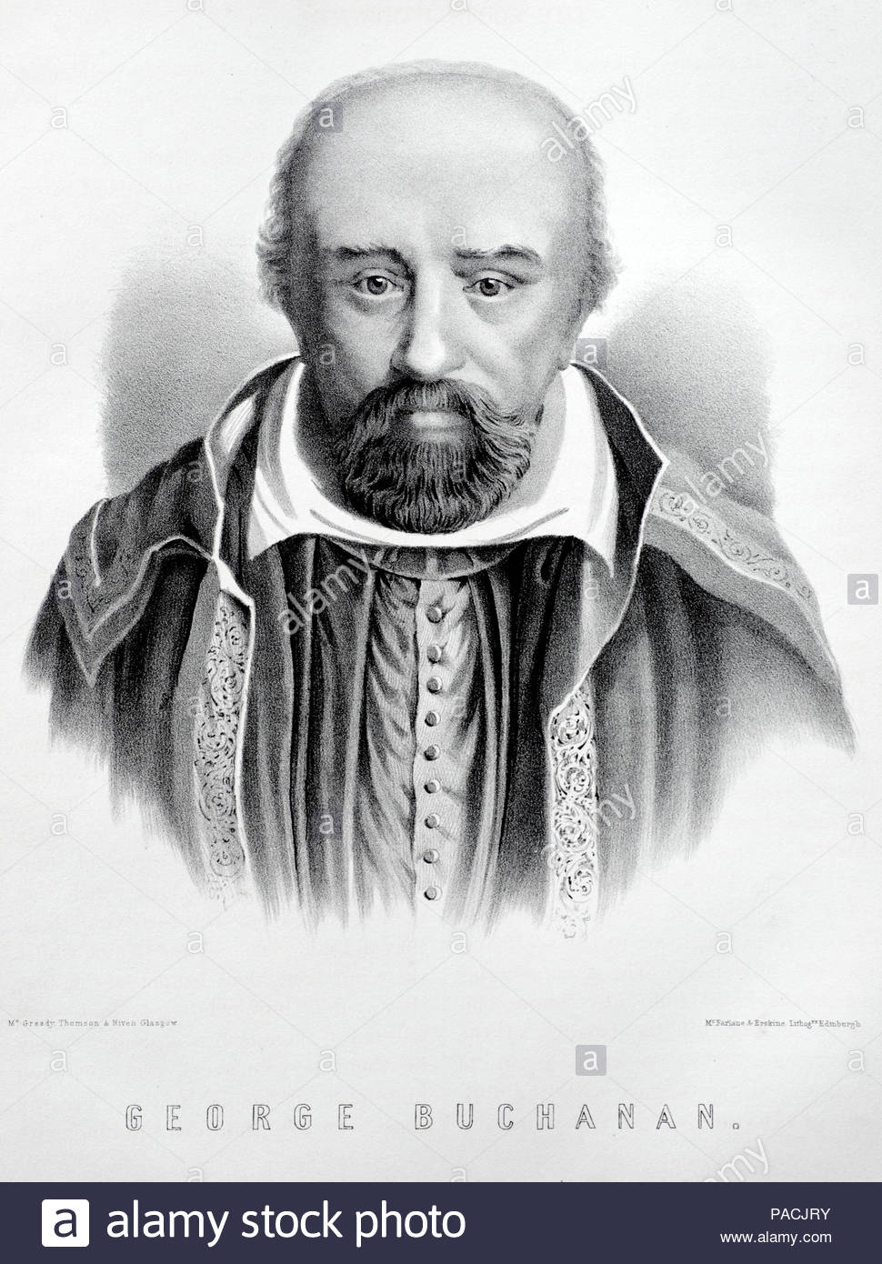 George Buchanan, Tutor of King James I of England was a Scottish historian and humanist scholar 1506 – 1582, antique engraving from 1879 Stock Photo