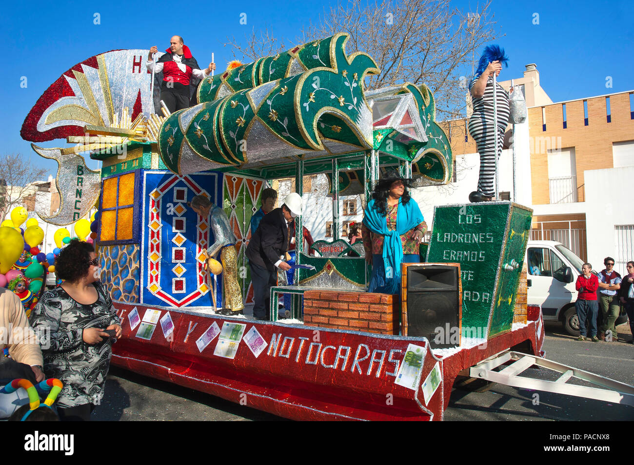 Carnival float. Allegory of the banking. Isla Cristina. Huelva province