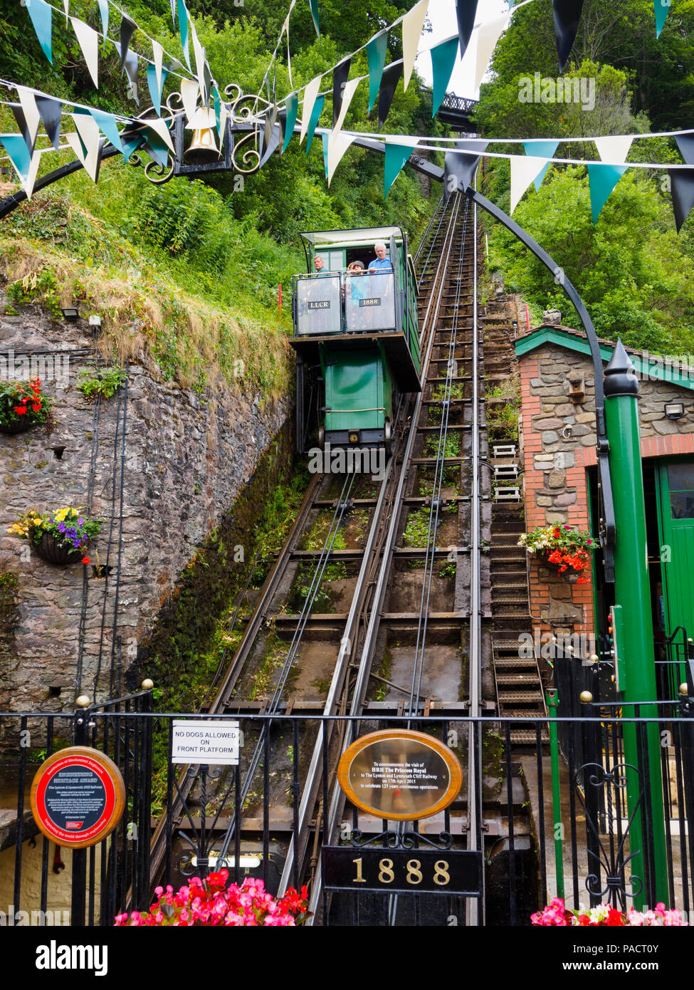 Carriage descending to the Lynmouth end of the 1888 Lynton to Lynmouth cliff railway. Stock Photo