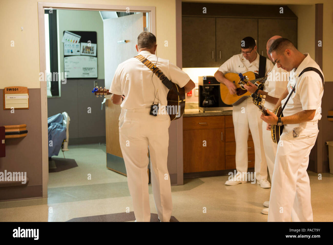 ASHEVILLE, N.C. (August 18, 2017) The U.S. Navy Band Country Current bluegrass ensemble performs for patients, families and staff at the Charles George VA Medical Center in Asheville, North Carolina. The group is on a five-day tour of Virginia and North Carolina. Stock Photo