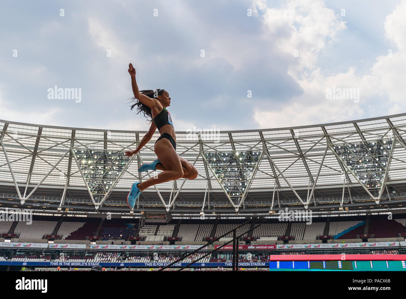 London, UK.. 21st July, 2018. Katarina Johnson-Thompson (GBR) in Women's Long Jump  during 2018 IAAF Diamond League - Muller Anniversary Games at London Stadium on Saturday, 21 July 2018. LONDON, ENGLAND. Credit: Taka G Wu Credit: Taka Wu/Alamy Live News Stock Photo