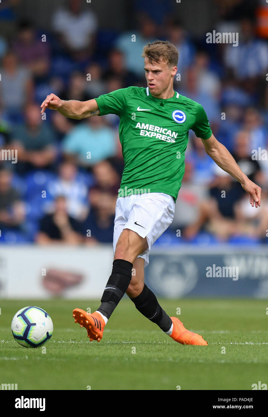 London, UK. 21st July, 2018: Brighton & Hove Albion's Solly March in action during the Pre-Season Friendly against AFC Wimbledon at the Cherry Red Records Stadium, London, UK. Credit:Ashley Western/Alamy Live News Stock Photo