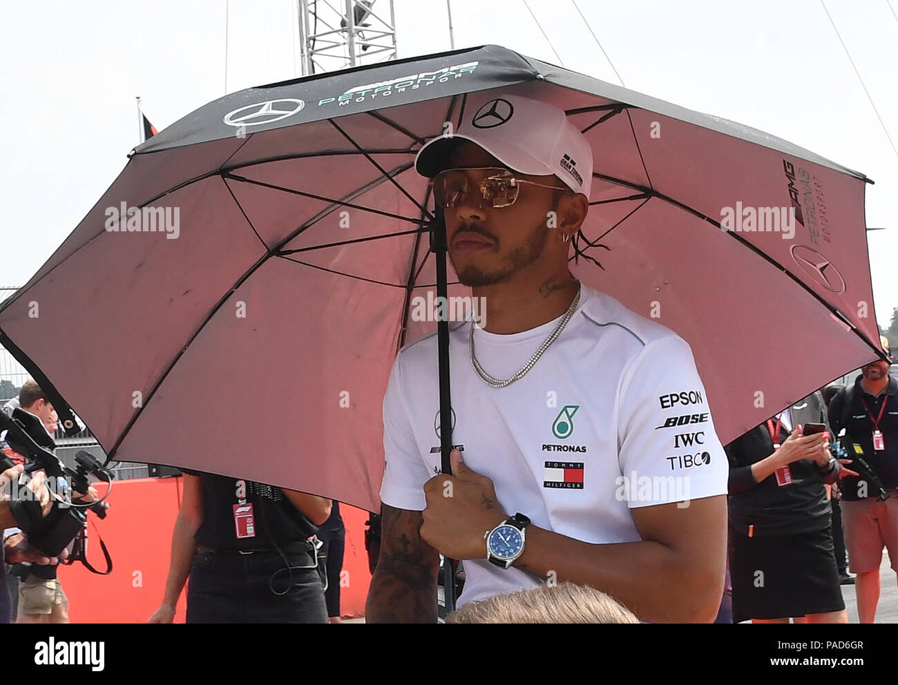 Germany, Hockenheim. 22nd July, 2018. Motorsports, Formula 1 World  Championship, Grand Prix Germany at the Hockenheim Ring, Race: Lewis  Hamilton from Great Britain of the Mercedes AMG Petronas Motor-sport Team,  waits for