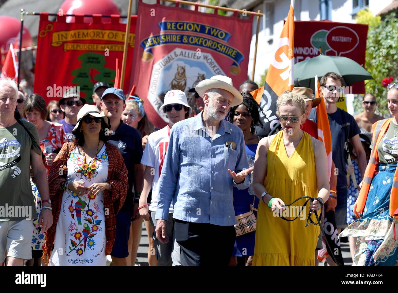 Dorset, UK 22 July 2018. Jeremy Corbyn leads the parade Credit: Finnbarr Webster/Alamy Live News Stock Photo