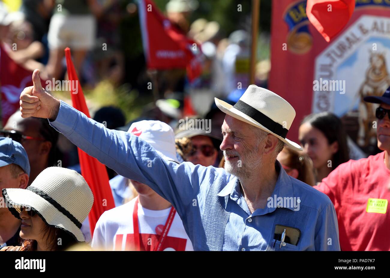 Dorset, UK 22 July 2018. Jeremy Corbyn leads the parade Credit: Finnbarr Webster/Alamy Live News Stock Photo