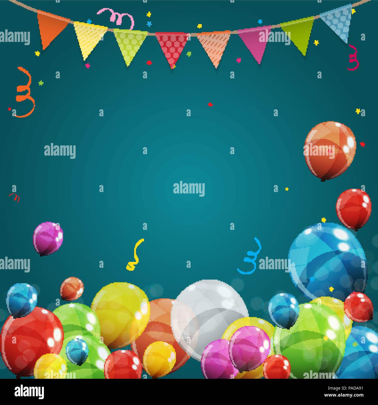 Color glossy happy birthday balloons banner Vector Image