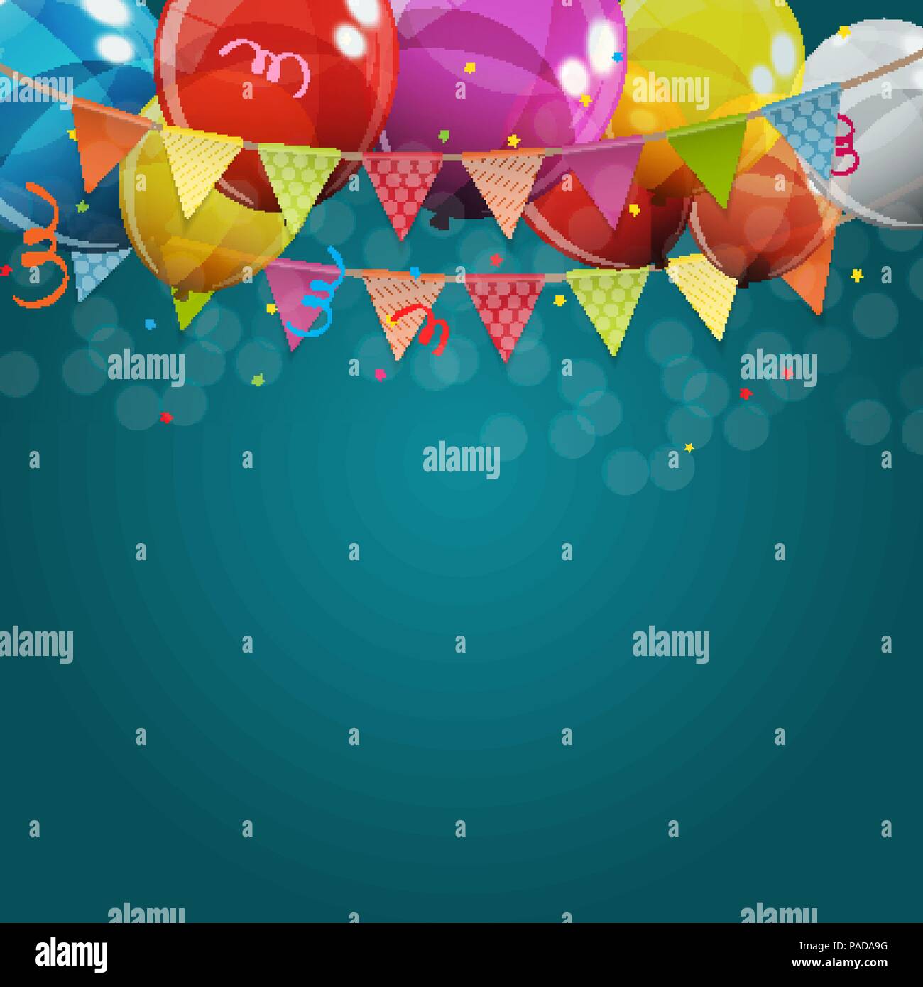 Color Glossy Happy Birthday Balloons Banner Background Vector ...