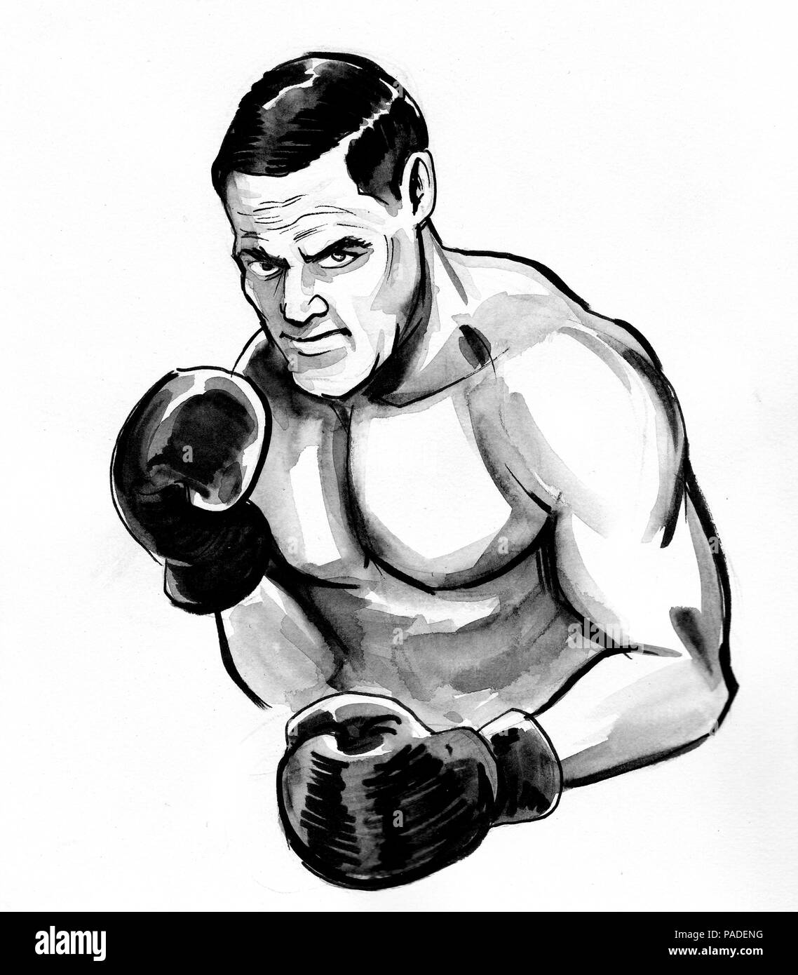 Boxing man. Ink retro styled illustration Stock Photo - Alamy