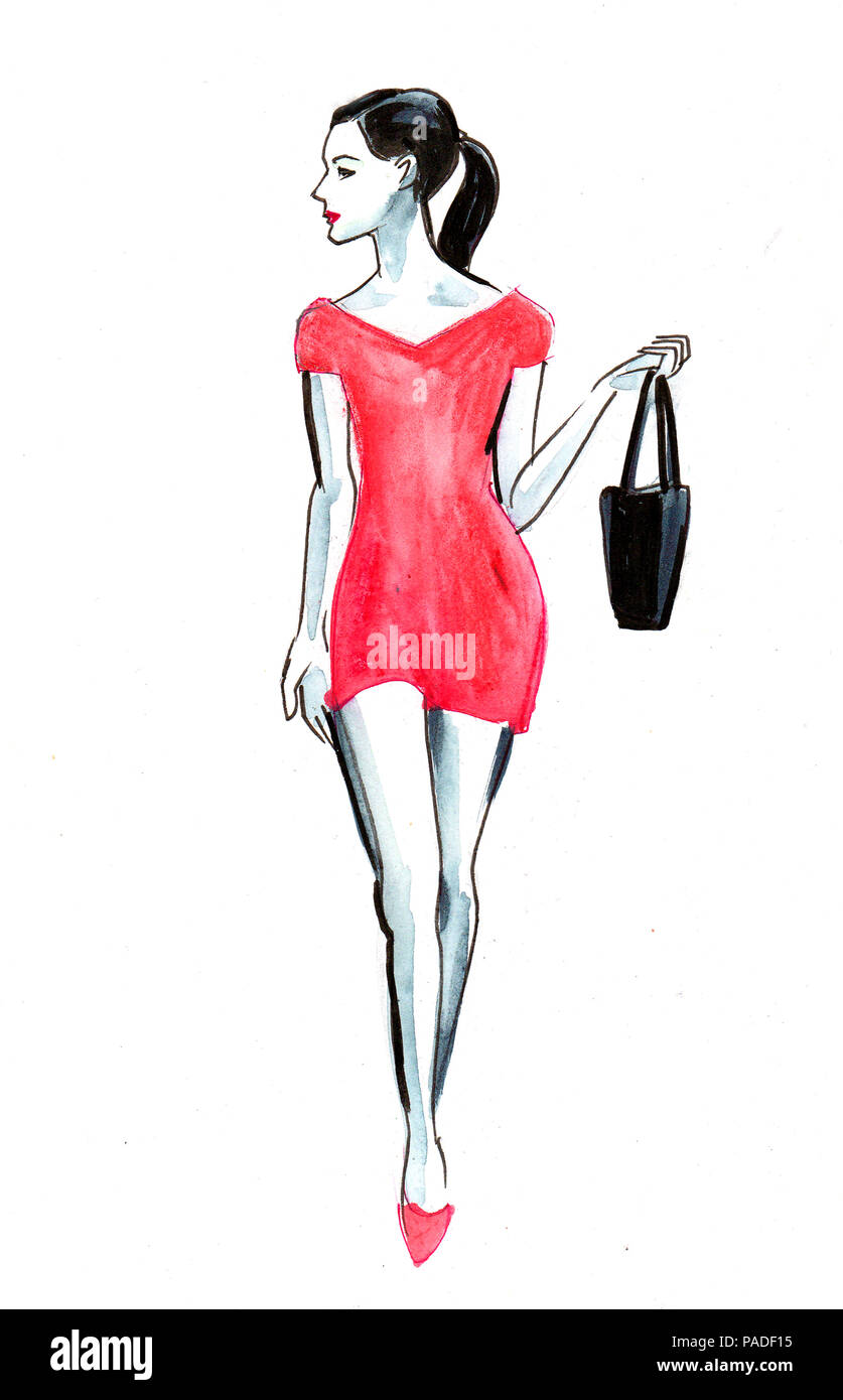 Girl in short dress drawing sales
