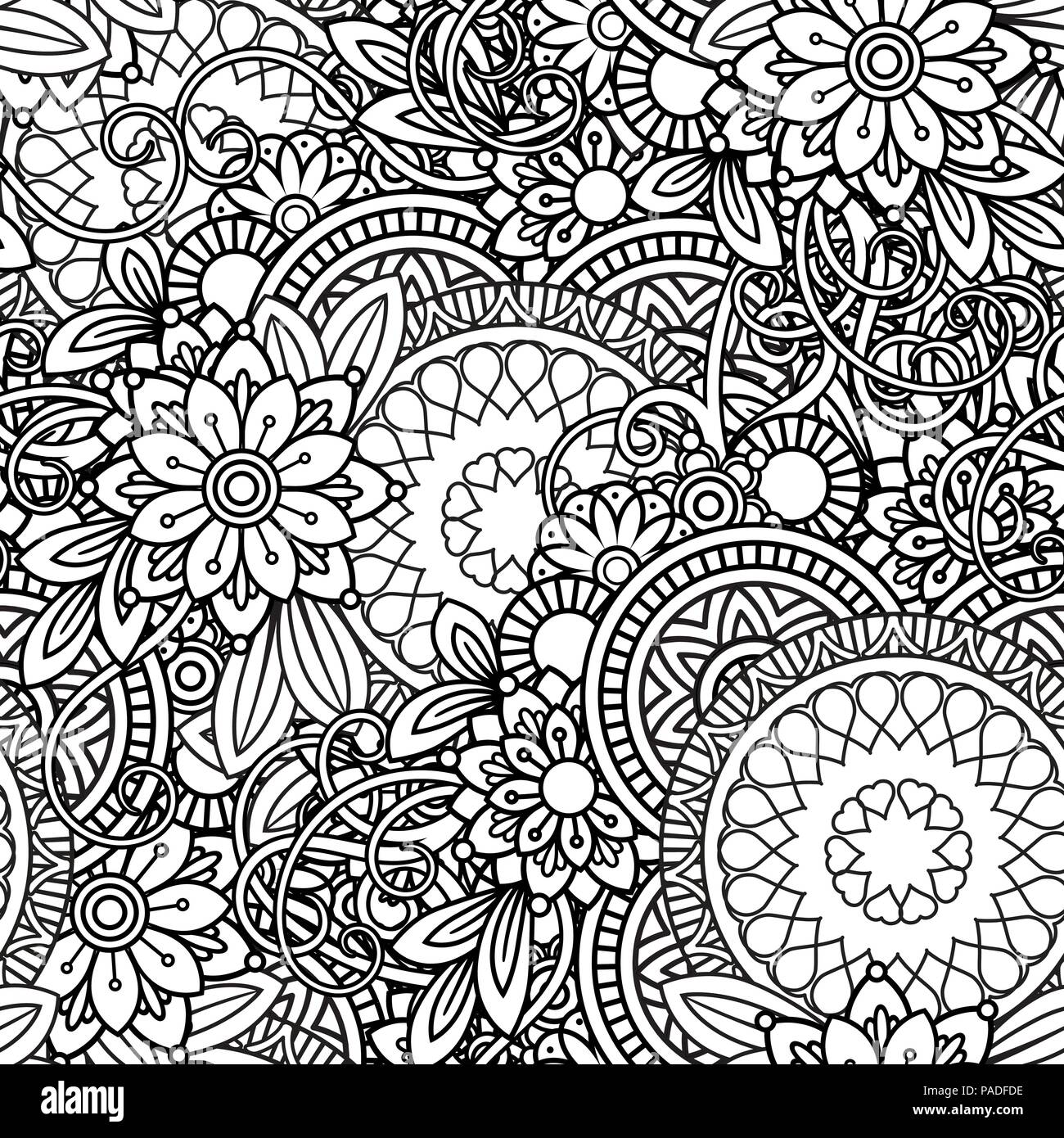 Hand Drawn Seamless Pattern With Leaves And Flowers Doodles