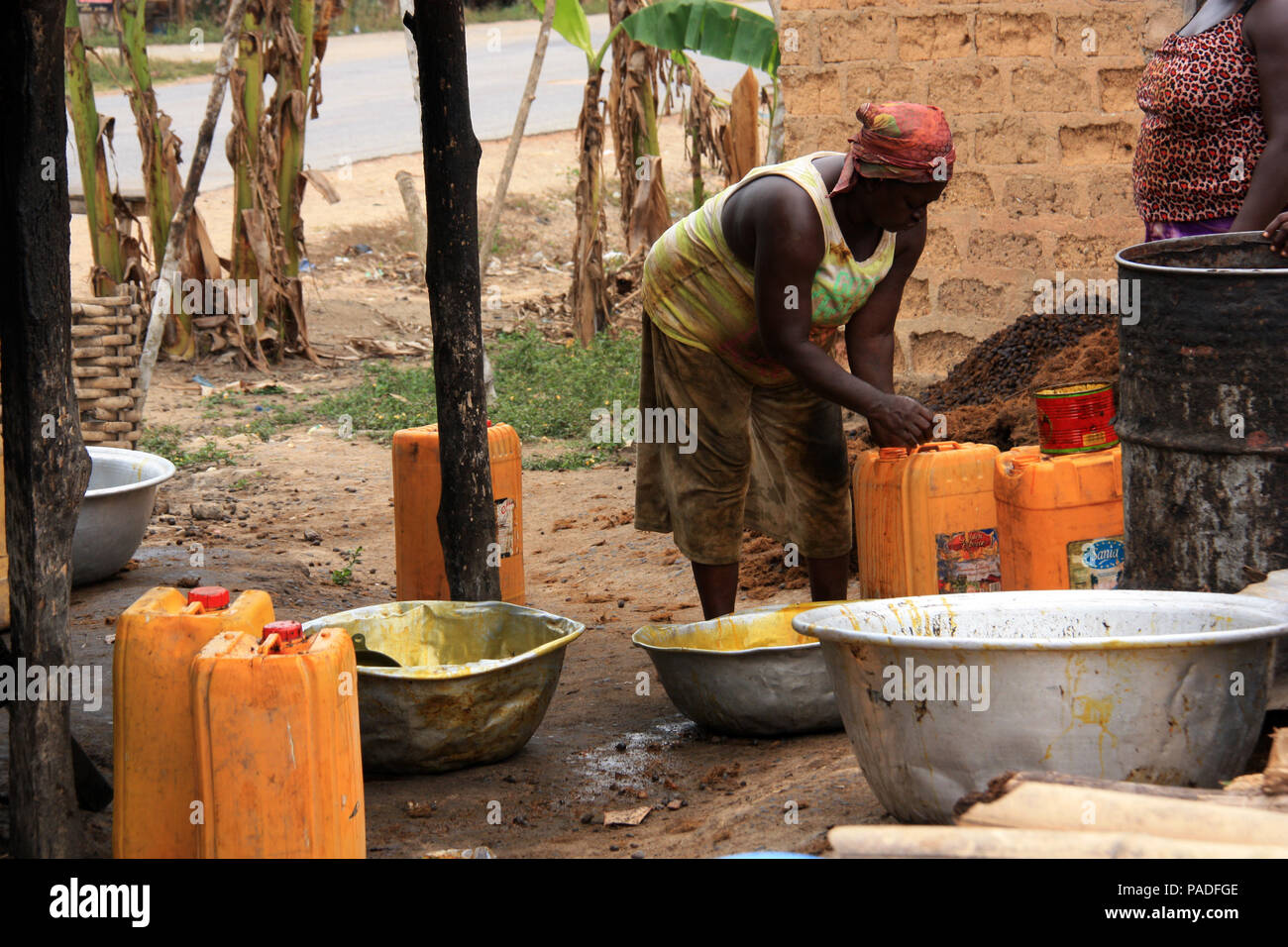 Women working at a Palm Oil Factory near Cape Coast, Ghana Stock Photo