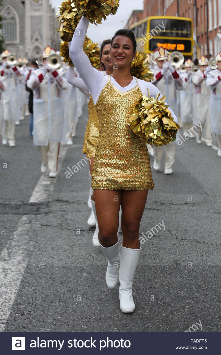 Cheerleaders in Dublin Ireland take part in a parade before an American football match Stock Photo