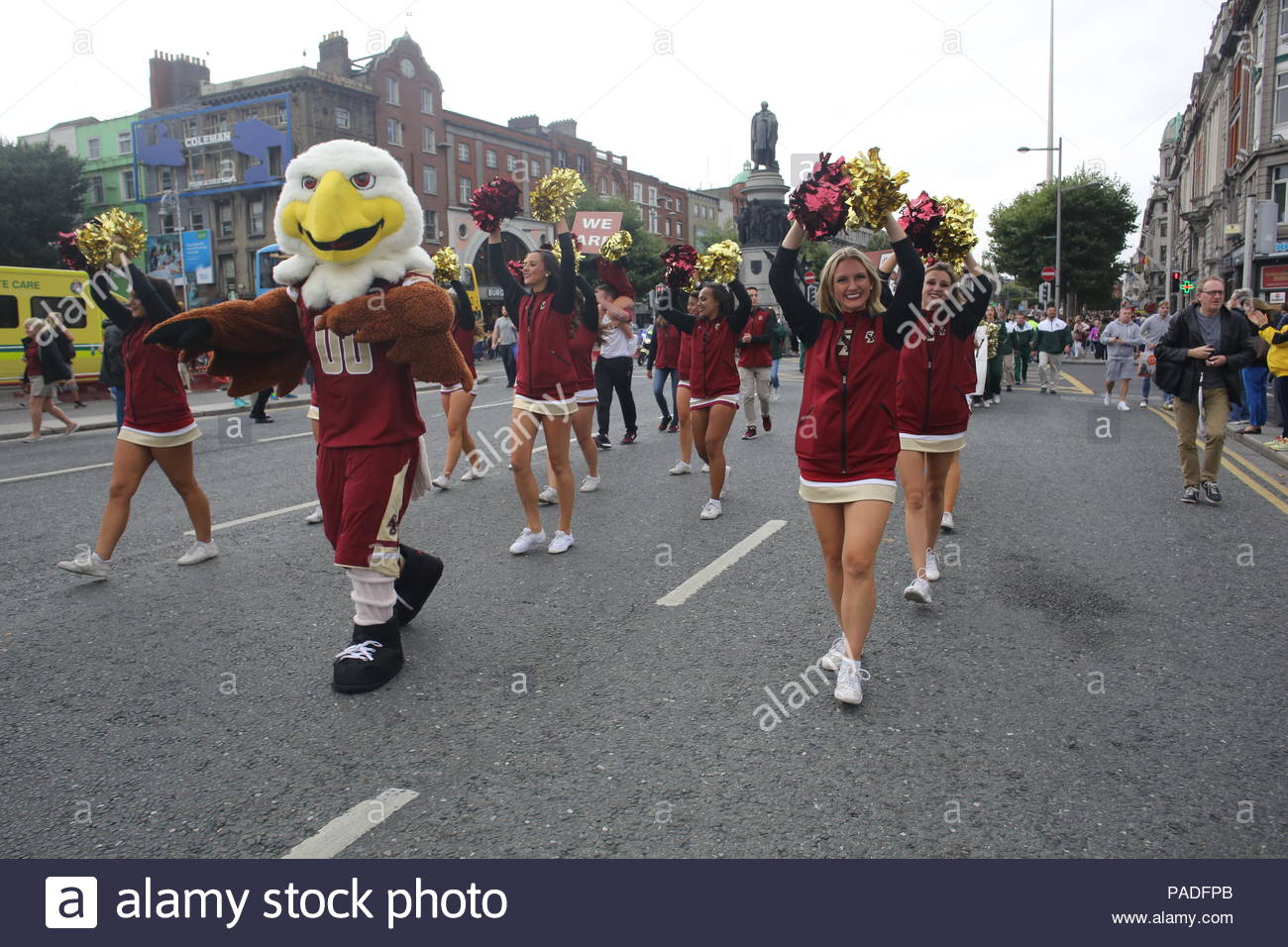 Cheerleaders in Dublin Ireland take part in a parade before an American football match Stock Photo