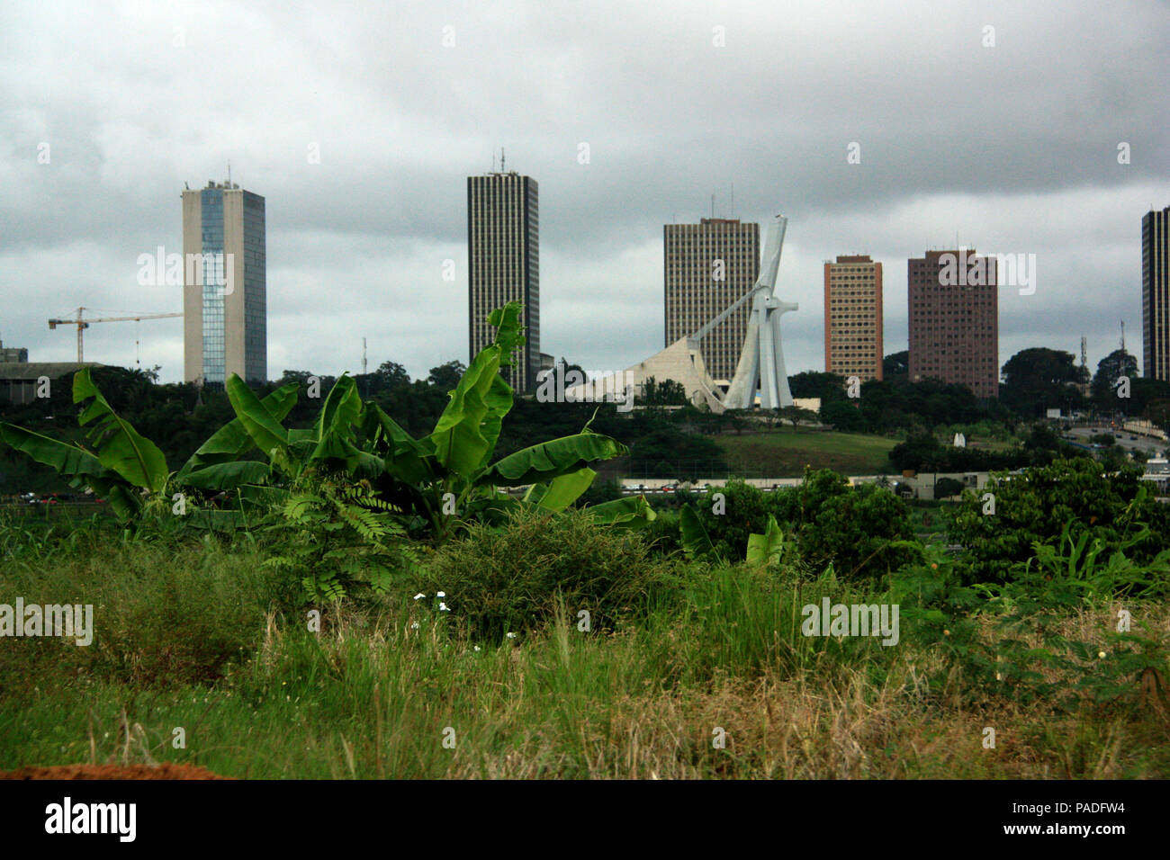 City Center and St. Paul's Cathedral in Abidjan, Cote d'Ivoire Stock Photo