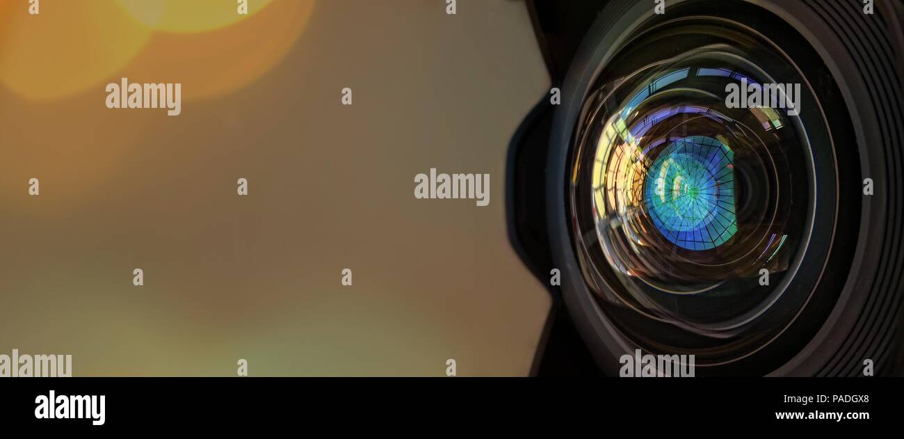 Close up of a large camera lens with bokeh background and copy space Stock  Photo - Alamy