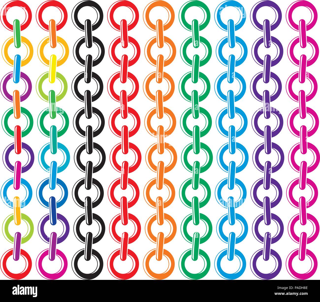 vector set of colorful metal chains, rainbow colours isolated on white