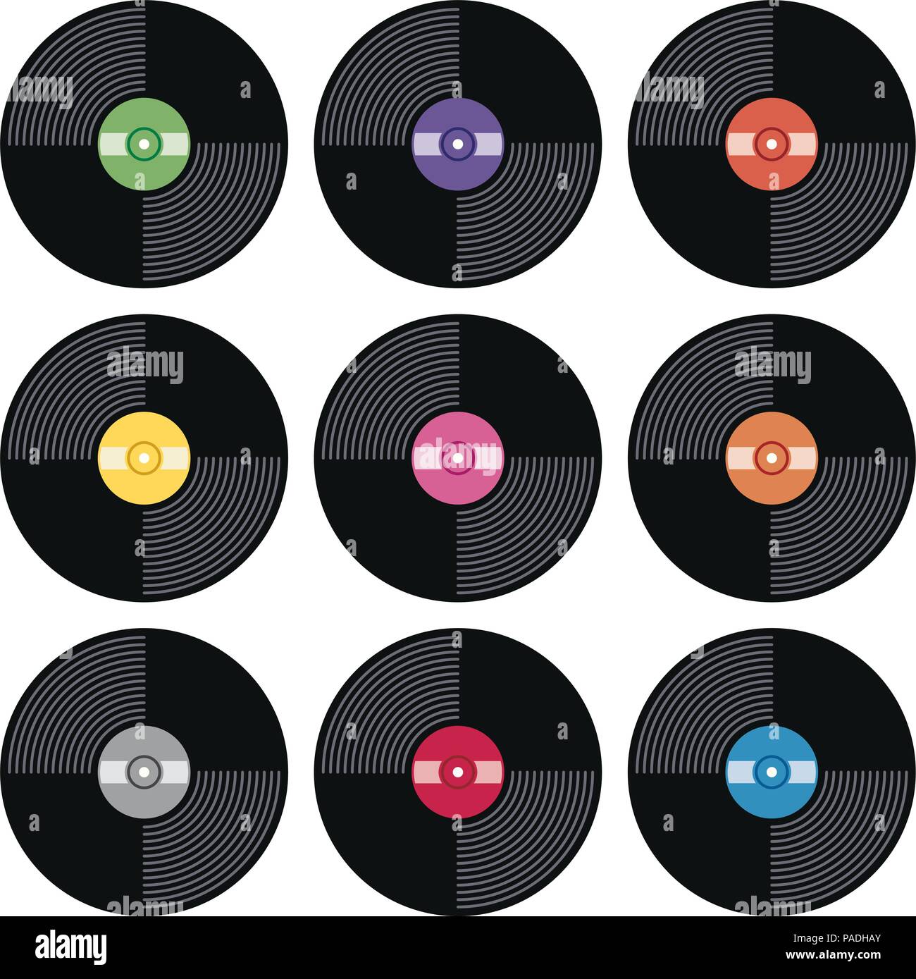 vector set of music retro vinyl record flat icons Stock Vector