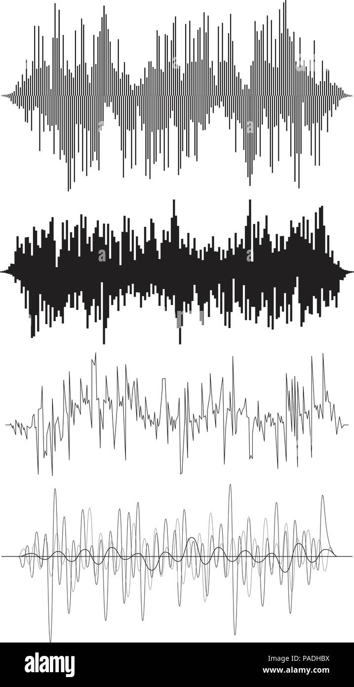 vector music background of audio sound waves pulse, equalizer voice frequency, black and white