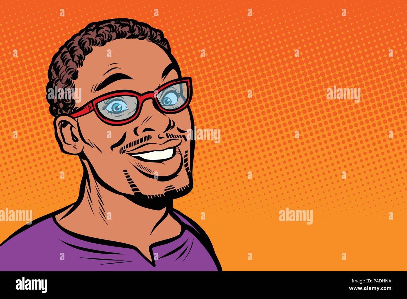 African man smiling. Hipster with glasses Stock Vector