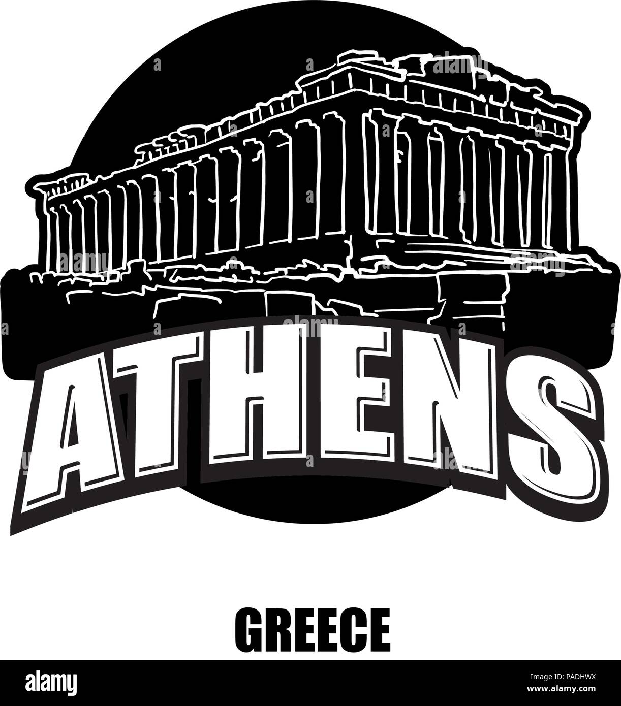 Athens, temple, black and white logo for high quality prints. Hand drawn vector sketch. Stock Vector