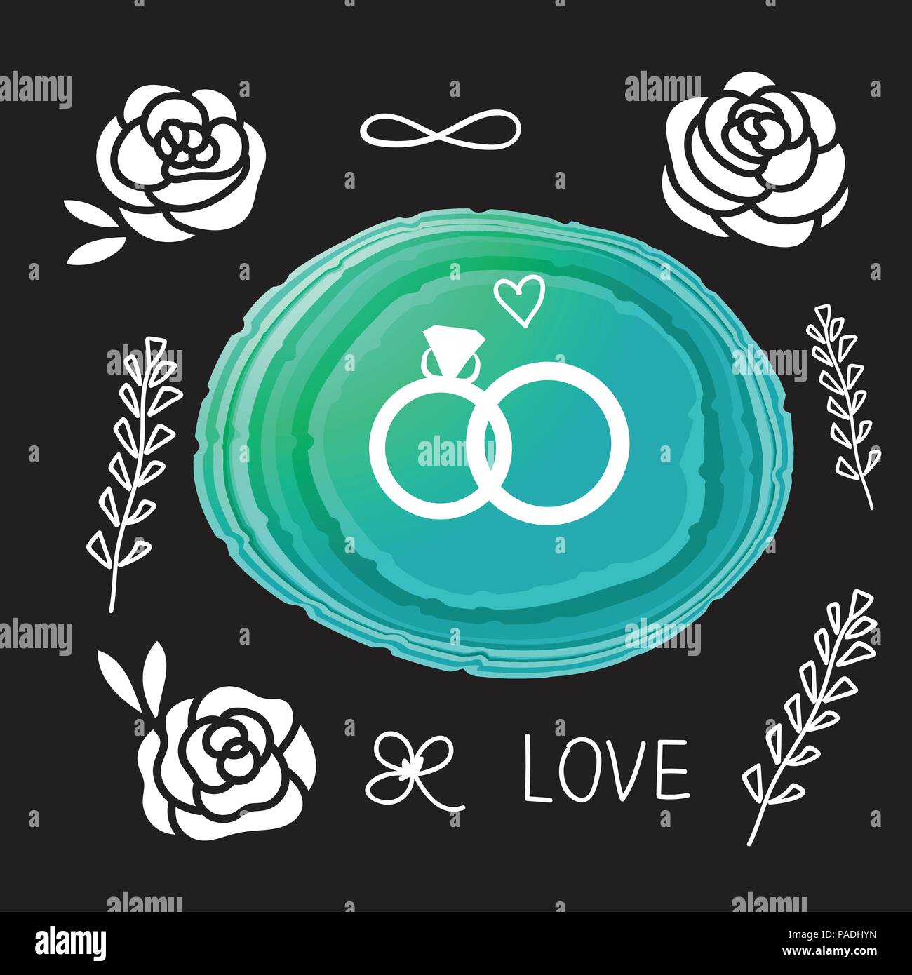 Rings wedding card. Vector illustration bright stone is a flat slice. Stock Vector