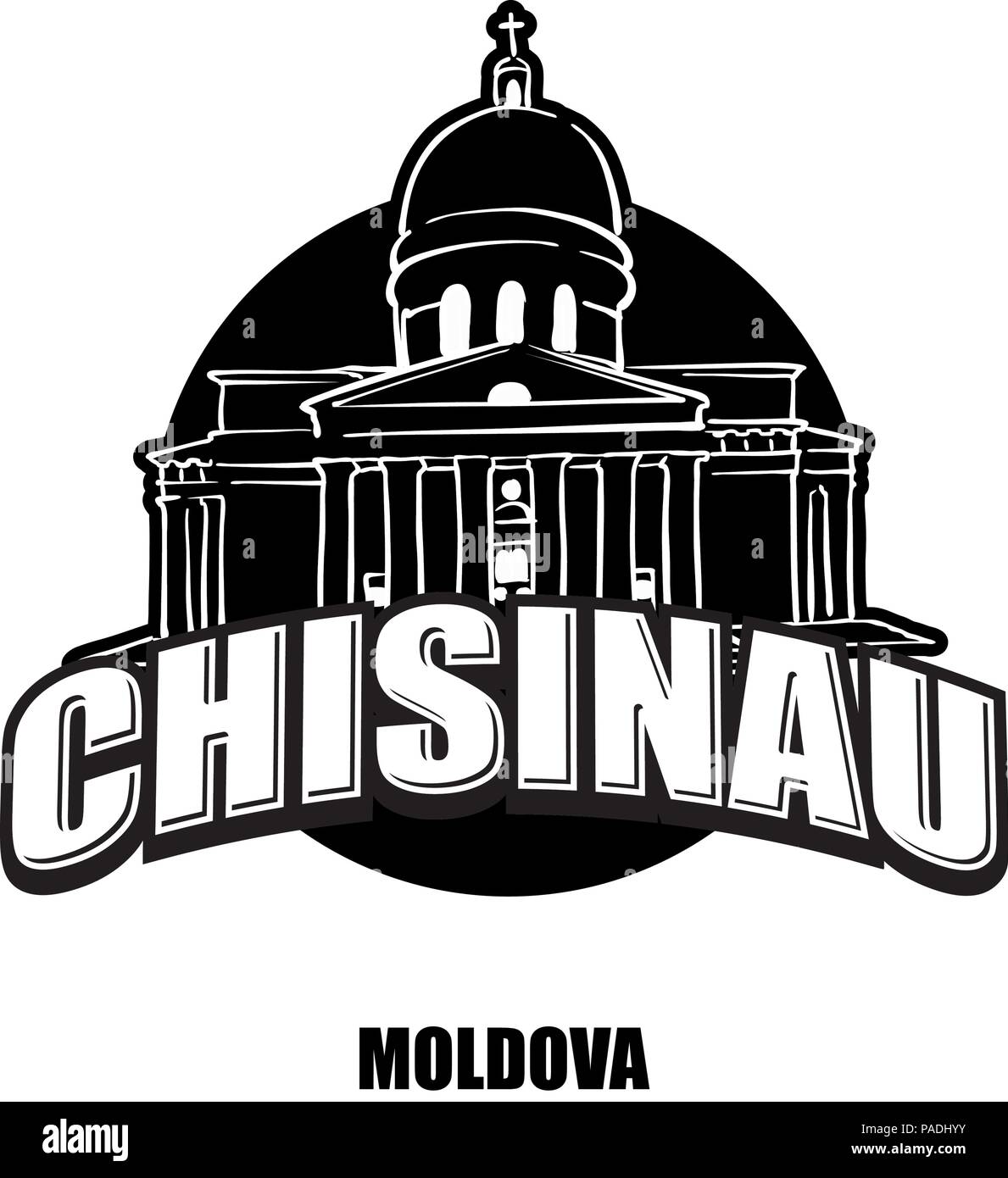 Chisinau, Moldova, black and white logo for high quality prints. Hand drawn vector sketch. Stock Vector