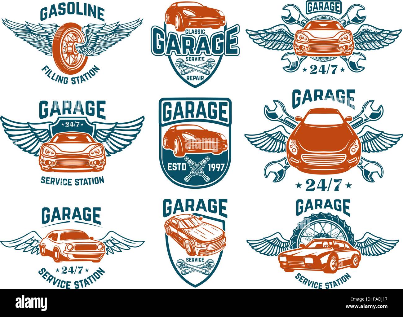 Car repair, garage, auto service emblems. Design elements for logo