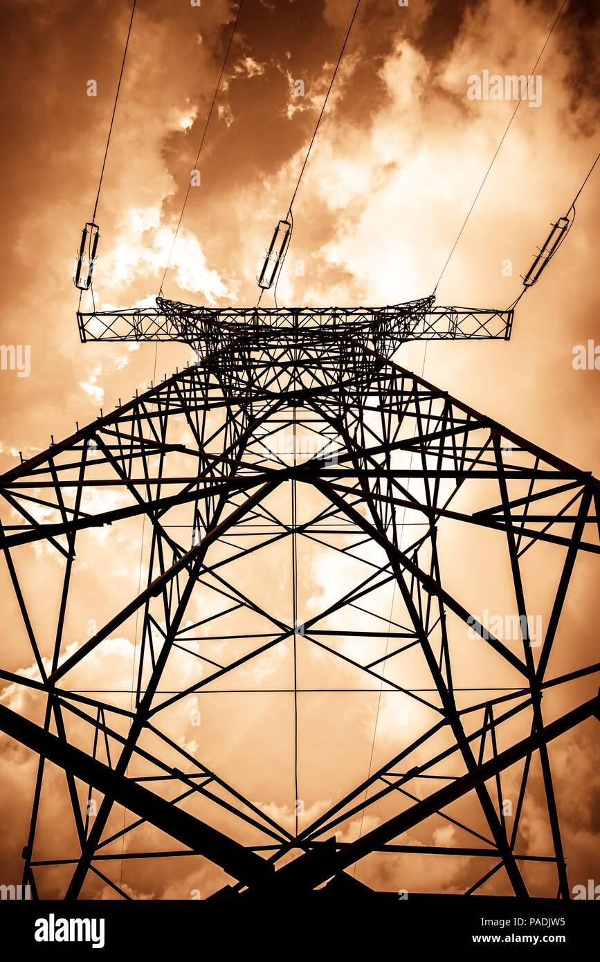 electric pylon on the cloudy sky background Stock Photo - Alamy