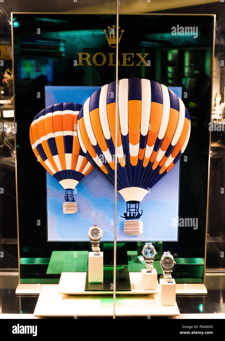 AMSTERDAM, NETHERLANDS 18, 2018: Rolex luxury watch shop stand in shopping center airport Stock - Alamy