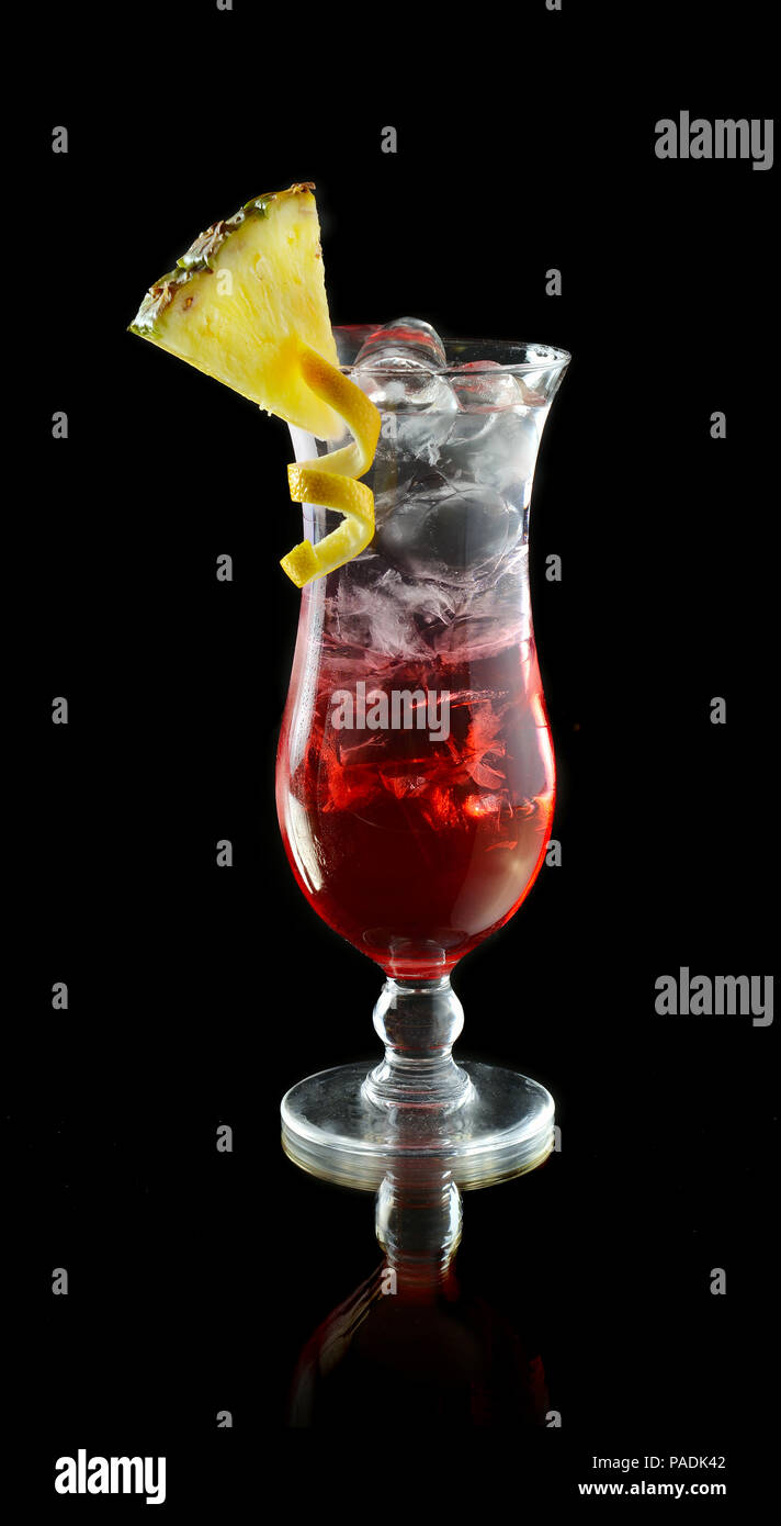 iced rum cocktail with pineapple on black Stock Photo Alamy