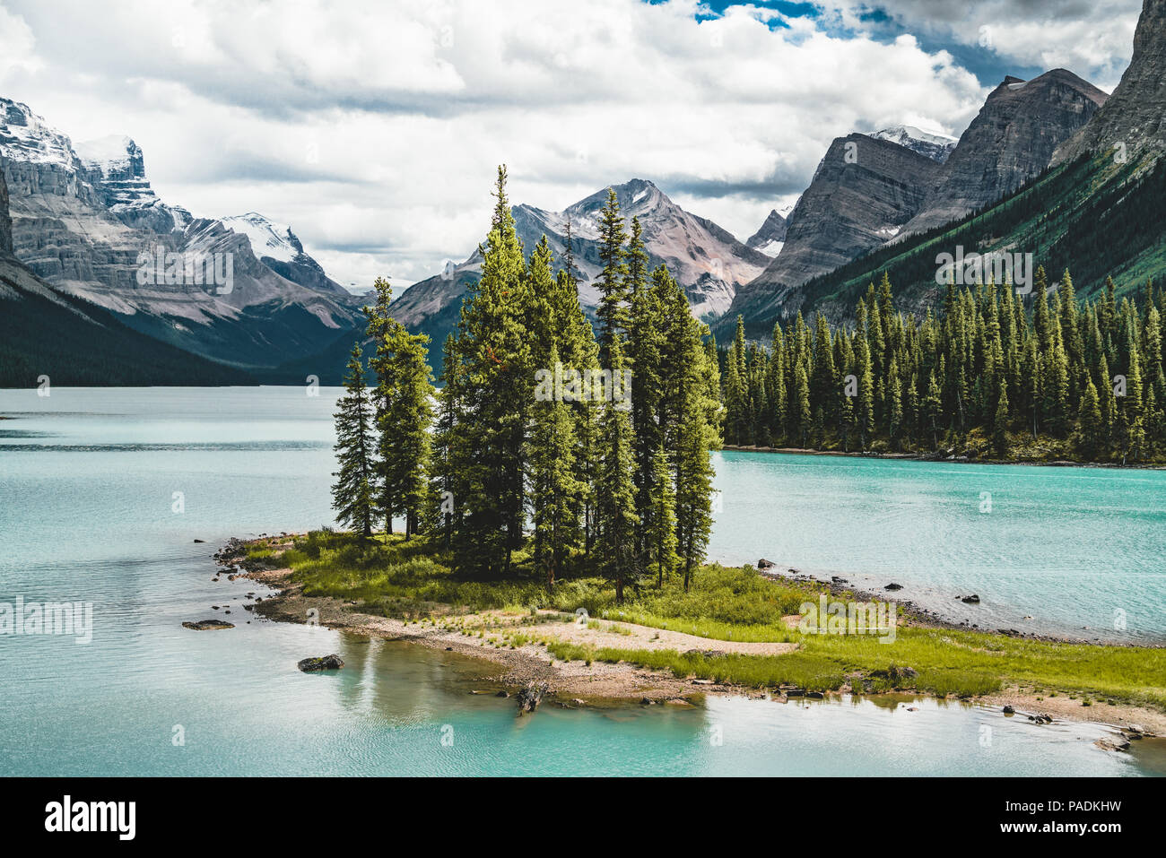 Beautiful Spirit Island in Maligne Lake, Jasper National Park, Alberta, Canada Stock Photo