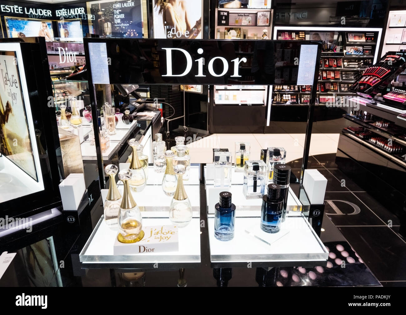 AMSTERDAM, NETHERLANDS - JULY 18, 2018: Dior frangrance perfume stand ...