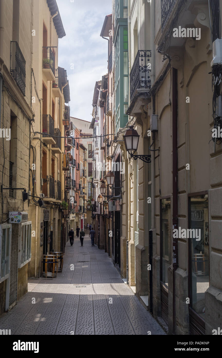 Logrono, Spain (11th July 2018) - The narrow pedestrian street called Calle del Cristo Stock Photo