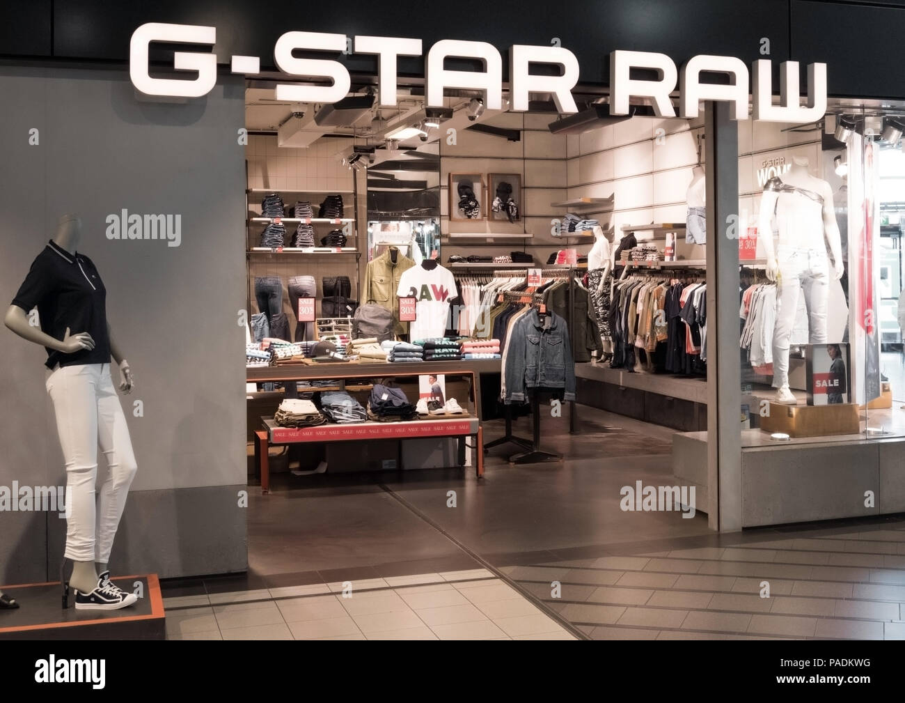 AMSTERDAM, NETHERLANDS - JULY 18, 2018: G-Star Raw shop entrance in duty  free airport shopping Stock Photo - Alamy