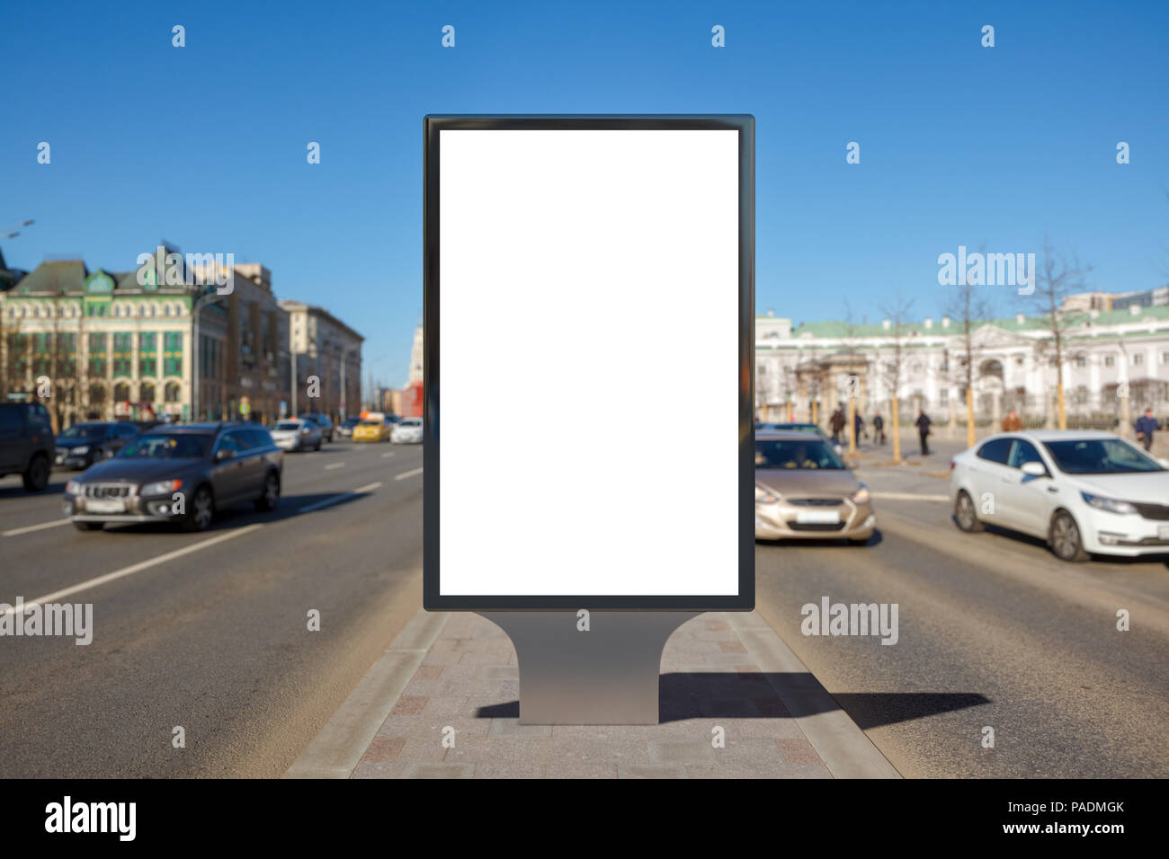 Blank street billboard poster stand on city background Stock Photo - Alamy
