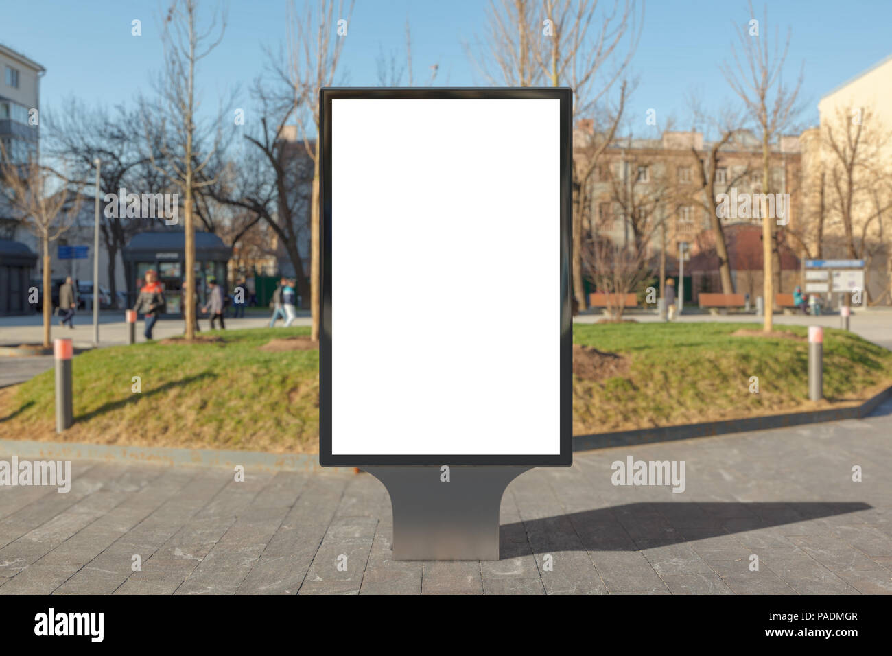 Blank street billboard poster stand on city background Stock Photo - Alamy